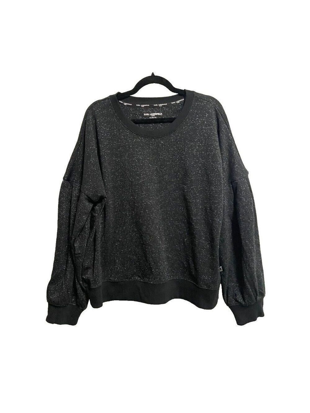 KARL LAGERFELD Puff-Sleeve Crew-Neck Sweater In Black/Silver Size XL